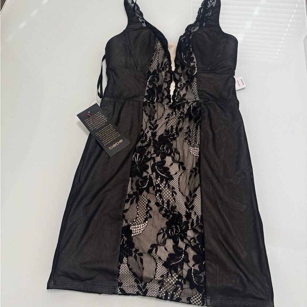Bebe Sheer Black Lace Slip